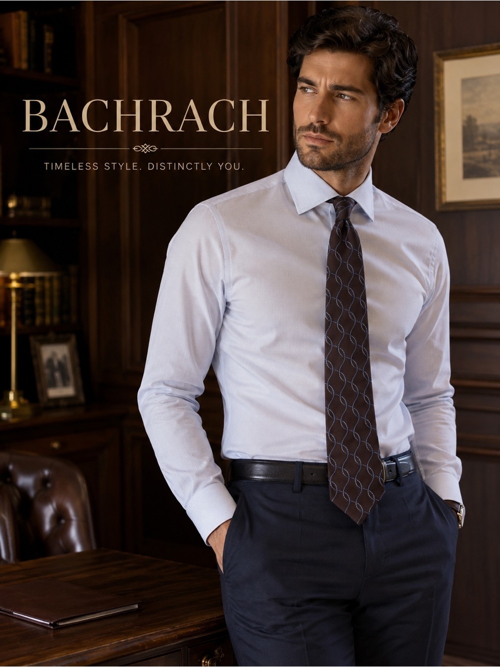 Bachrach 100% Silk Tie Made in Italy Brown Blue Woven Luxury Necktie